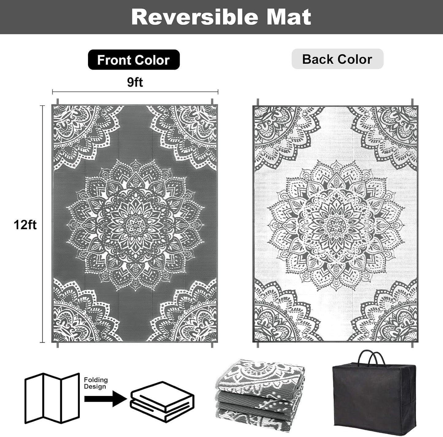 Alfombra impermeable exterior 9x12ft reversible