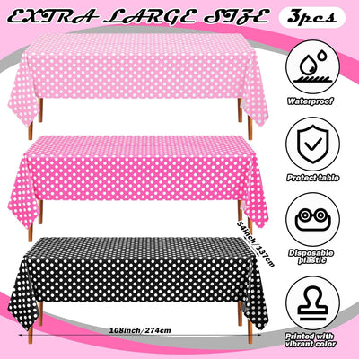 Mantel ratón rosa 3pzas 54x108pulg funda mesa lunares