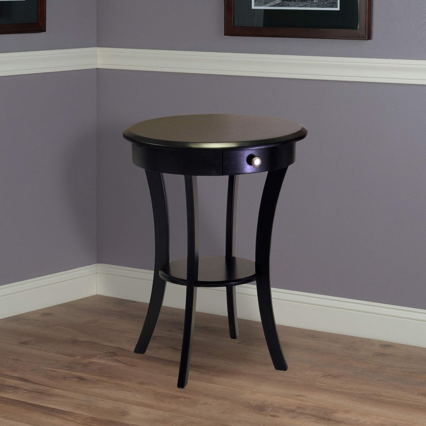 Mesa auxiliar Sasha con cajón patas curvas madera negro