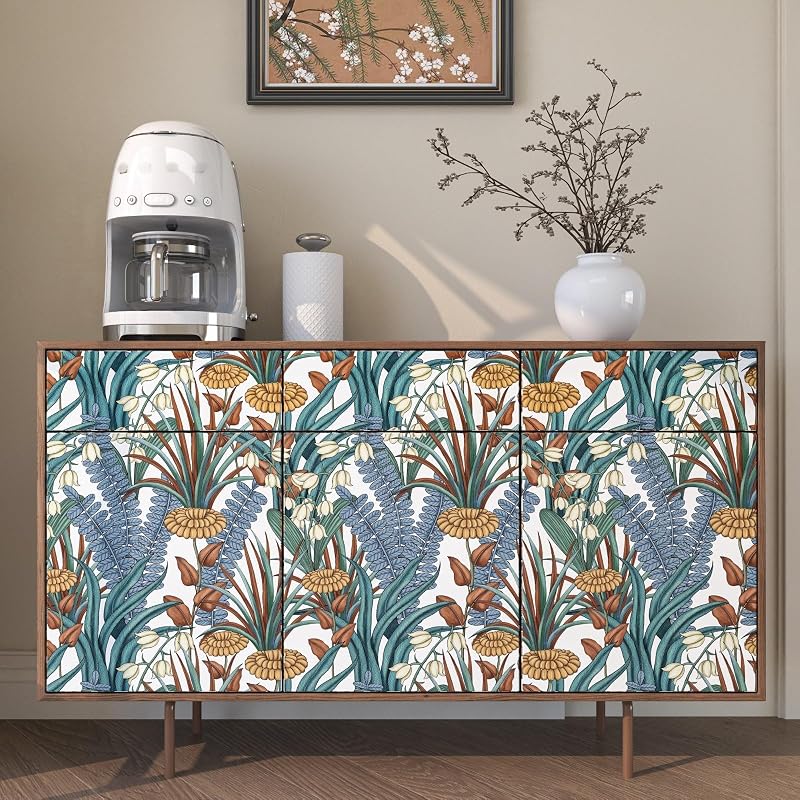 Papel tapiz bohemio floral autoadhesivo 17.5x393.7"