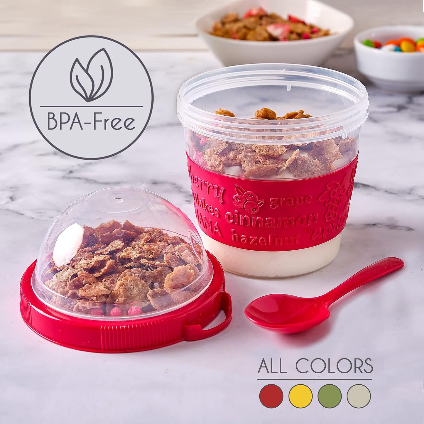 4 Tazas Parfait 17oz Plástico Recipiente Avena Cuchara