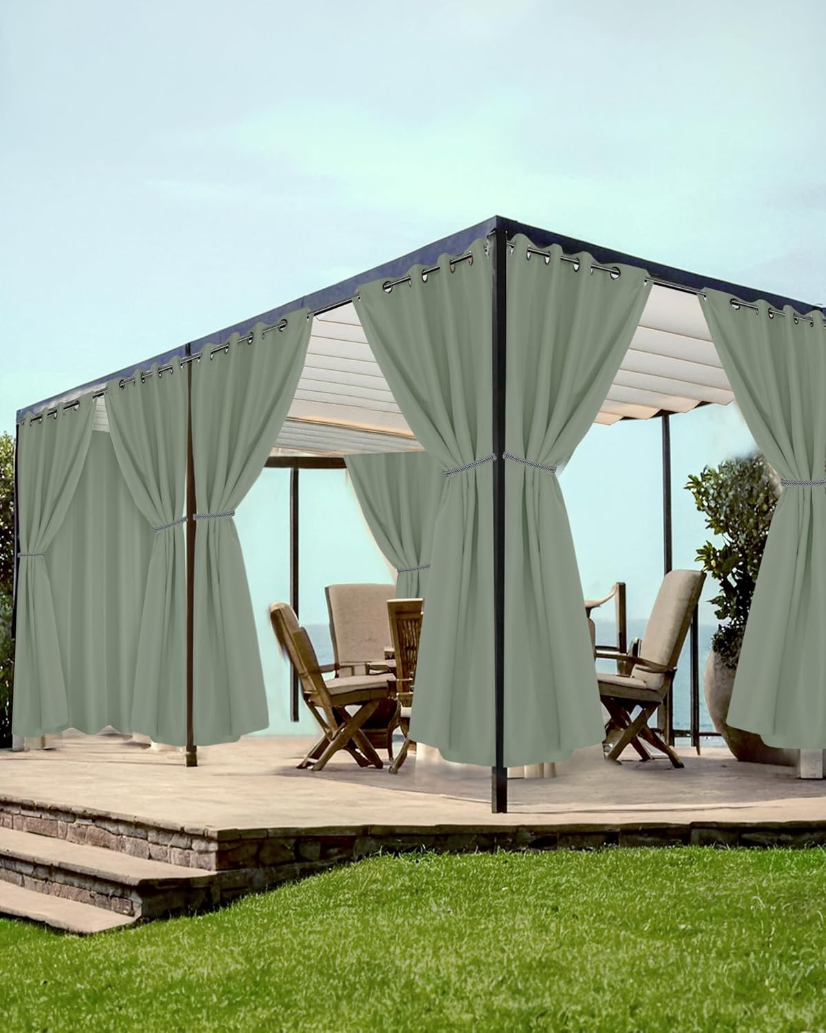 8 Cortinas impermeables para balcones 54x84pulg verde salvia