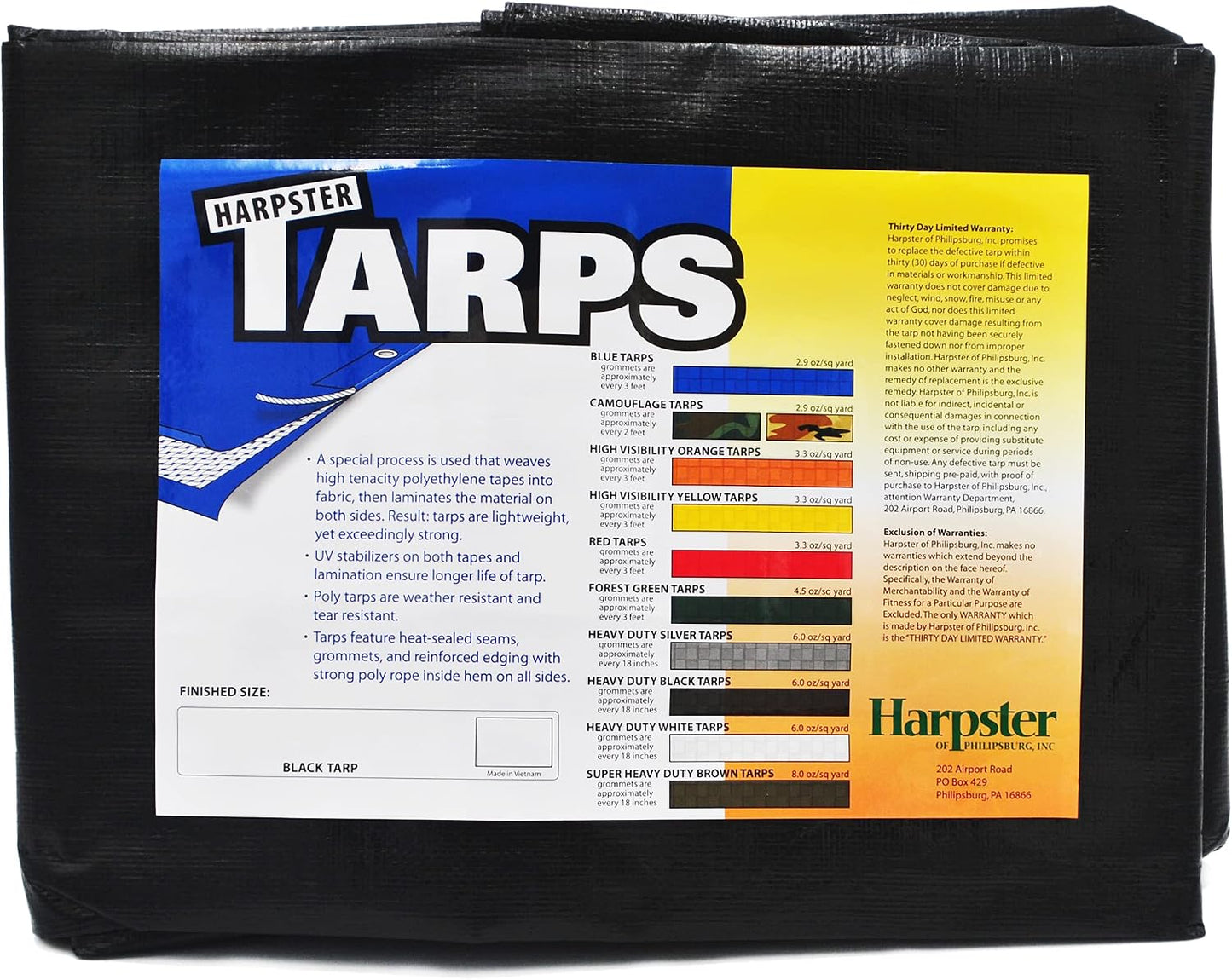 Lona polietileno negra resistente 15x15ft 6oz