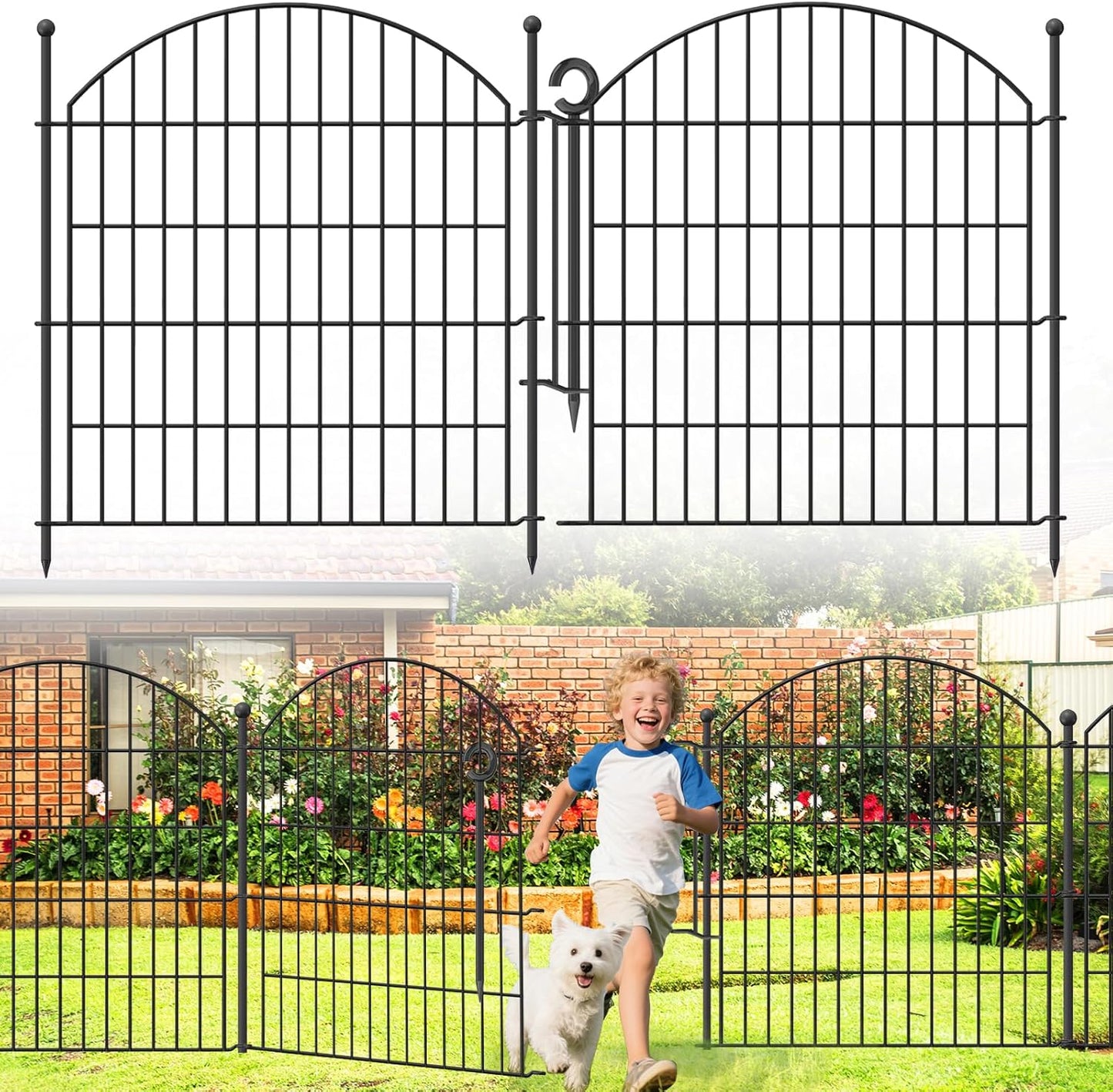 Valla jardín 32" x12ft set 5 sin excavación con cerradura