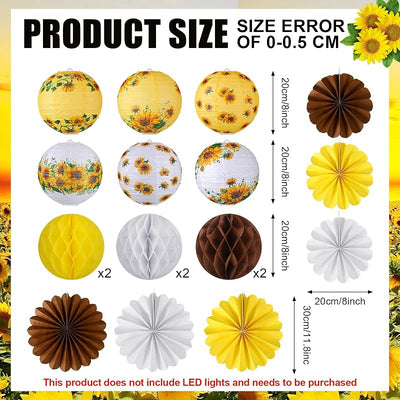 Set 18 Pzas Faroles Girasol Papel Amarillo Blanco