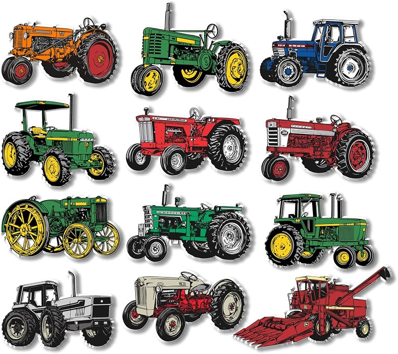 Set 12 imanes tractor granja goma 3D vintage
