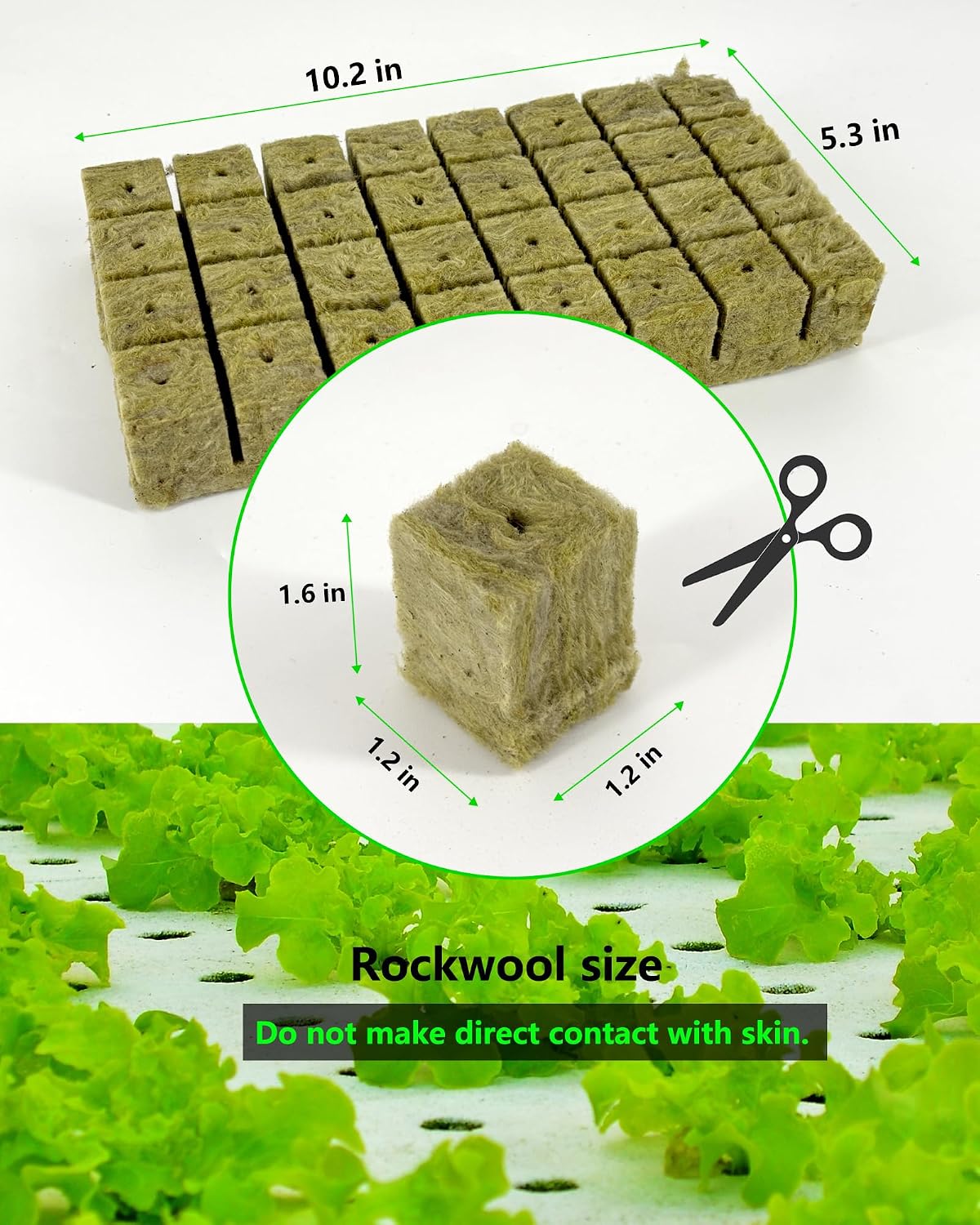 Cubos lana roca 1.2" para hidro 96 pzas