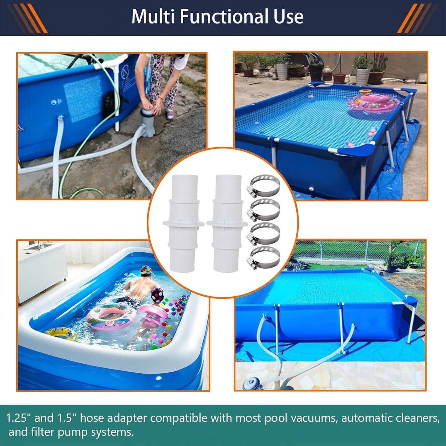 Adaptador manguera piscina 1-1/4 a 1-1/2 pulg plástico