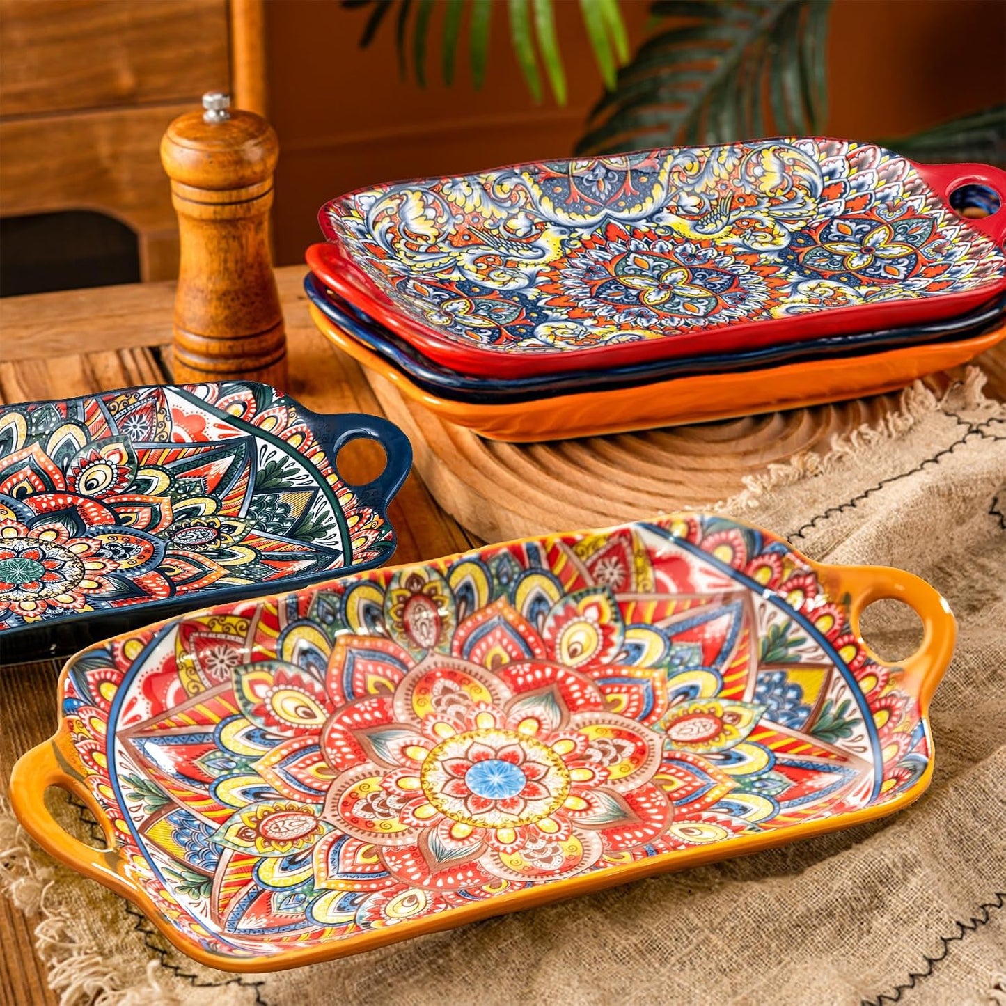 Set 4 platos porcelana Boho 12pulg para servir