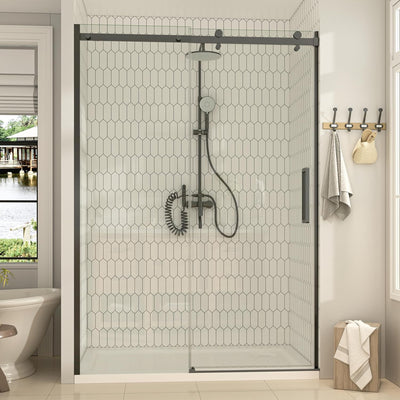 Puerta ducha acero inox 44-48pulg x74pulg vidrio templado negro