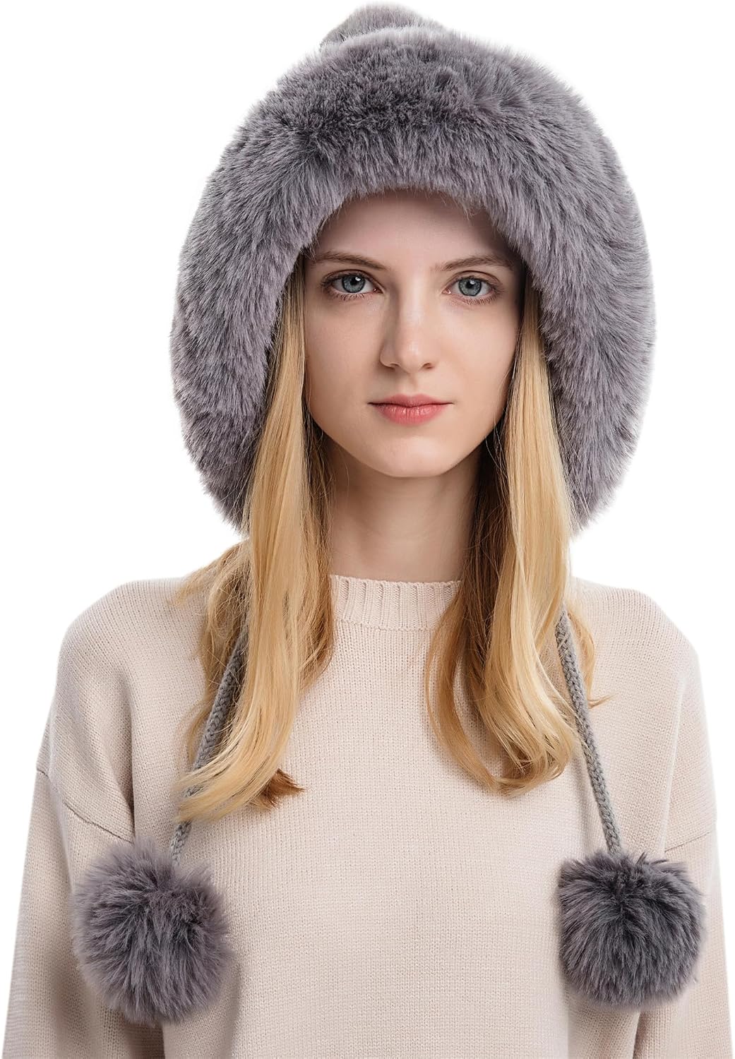 Gorro invierno mujer cálido con pompón piel sintética