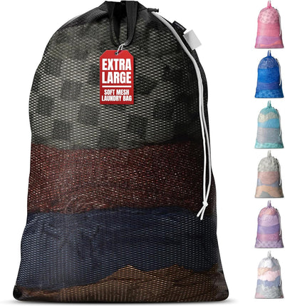 Bolsa lavandería malla 24x36" resistente asas hombro negro