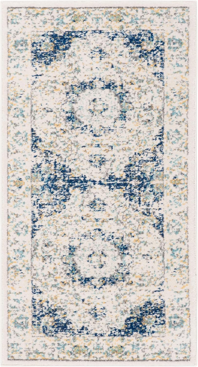 Alfombra Medallón Oriental Chic Marfil/Azul 2'2x4'