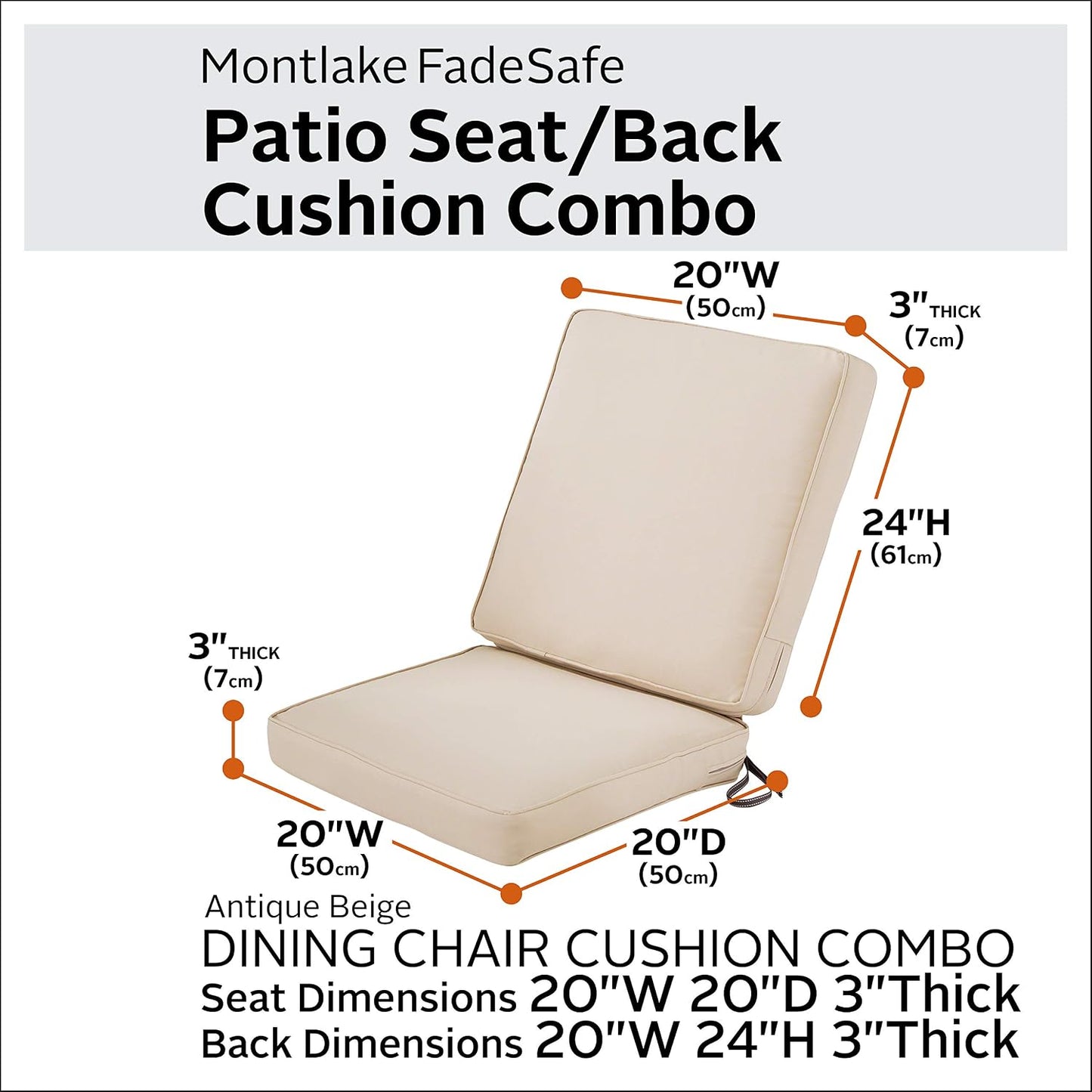Cojín silla patio resistente agua 44x20" color beige