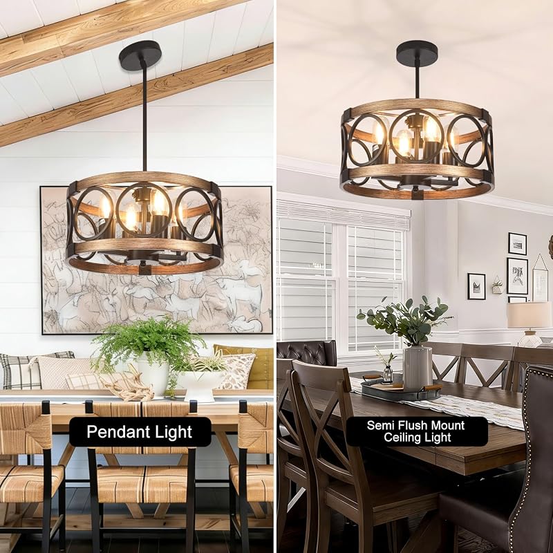 Lámpara techo 4 luces 17.71" color negro cocina rústica