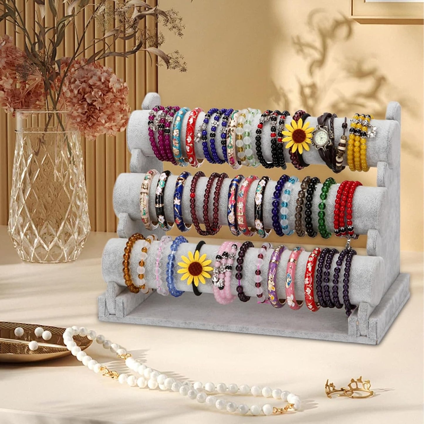 Soporte terciopelo 3 niveles para collares relojes