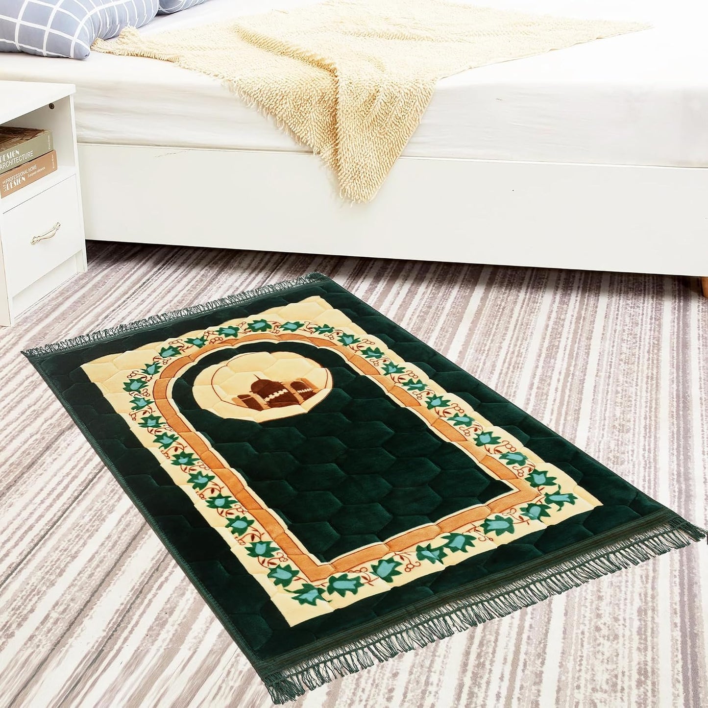 Alfombra oración islámica gruesa suave lujosa verde
