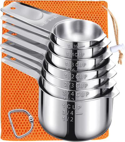 7 Tazas Medidoras Acero Inox con Bolsa Almacenamiento