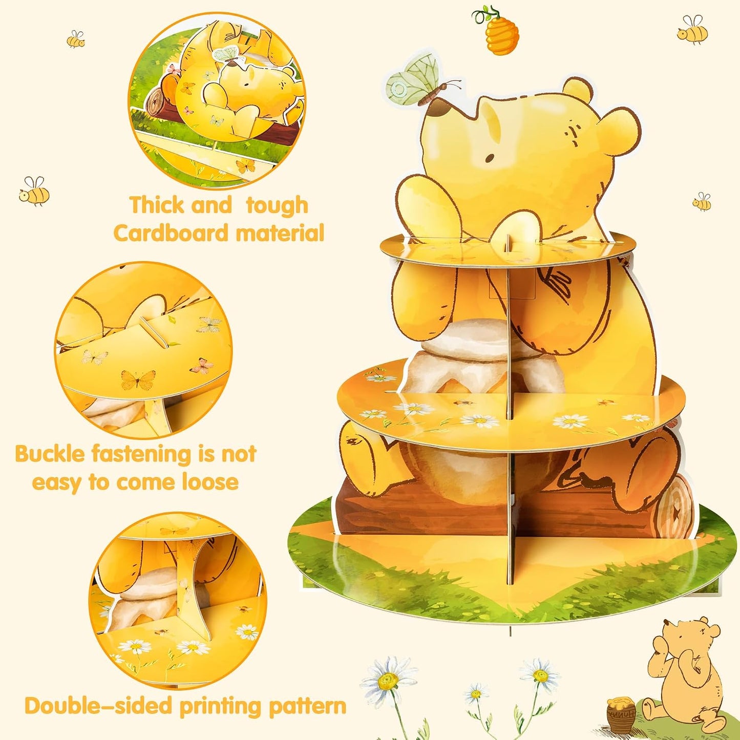 Soporte cupcakes 3 niveles tema Winnie para fiestas