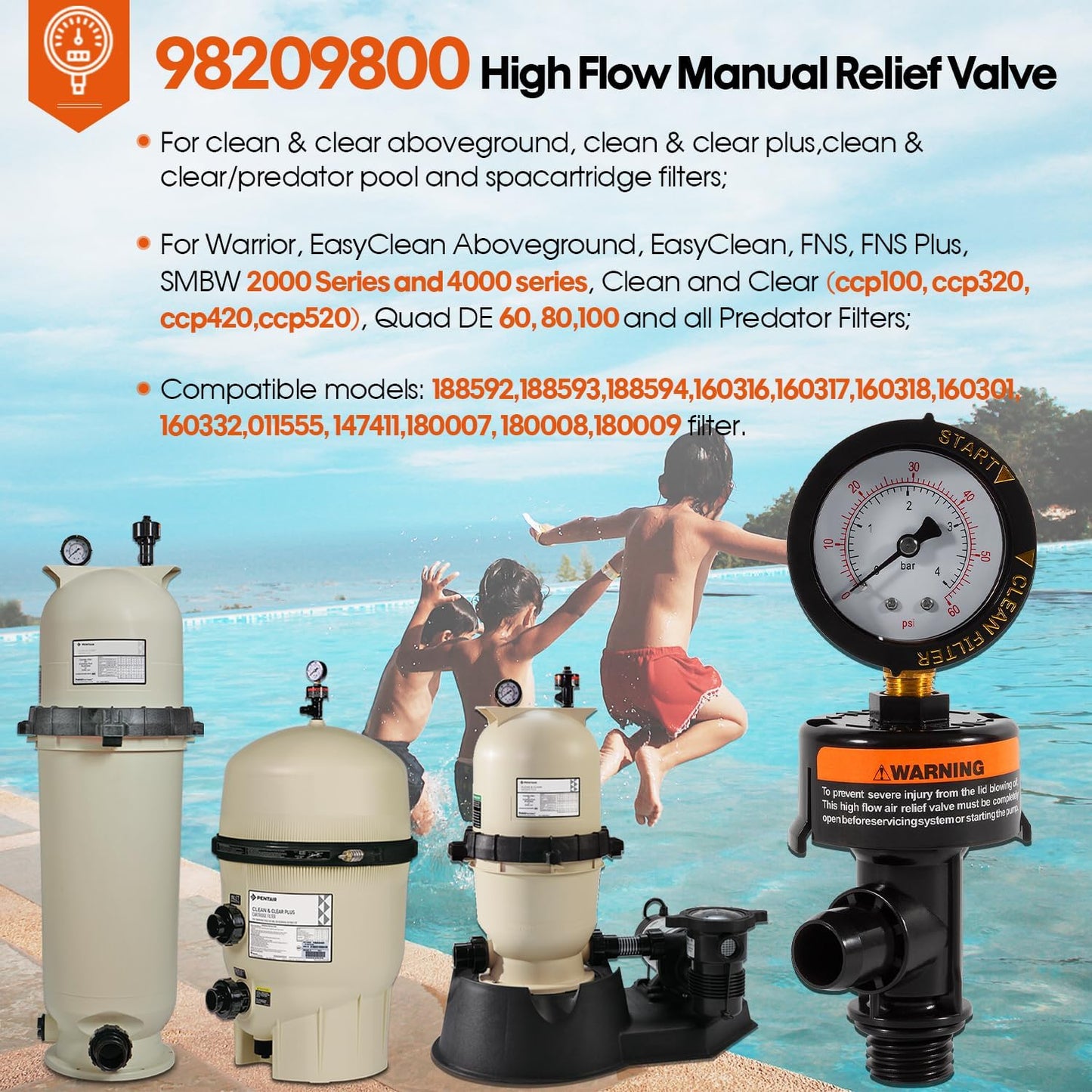 Válvula alivio manual con manómetro para filtro piscina