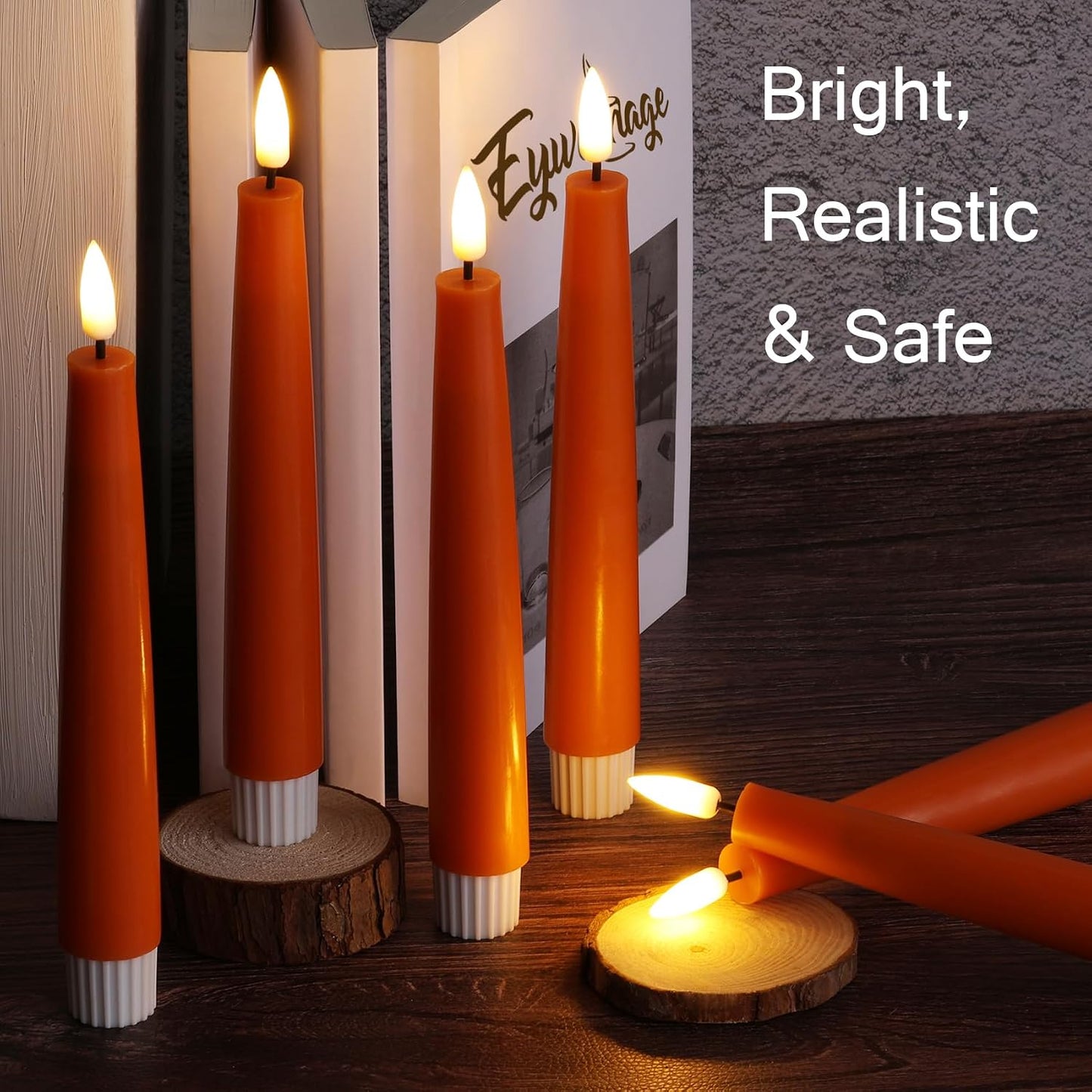 Set 6 velas cónicas LED naranja control remoto
