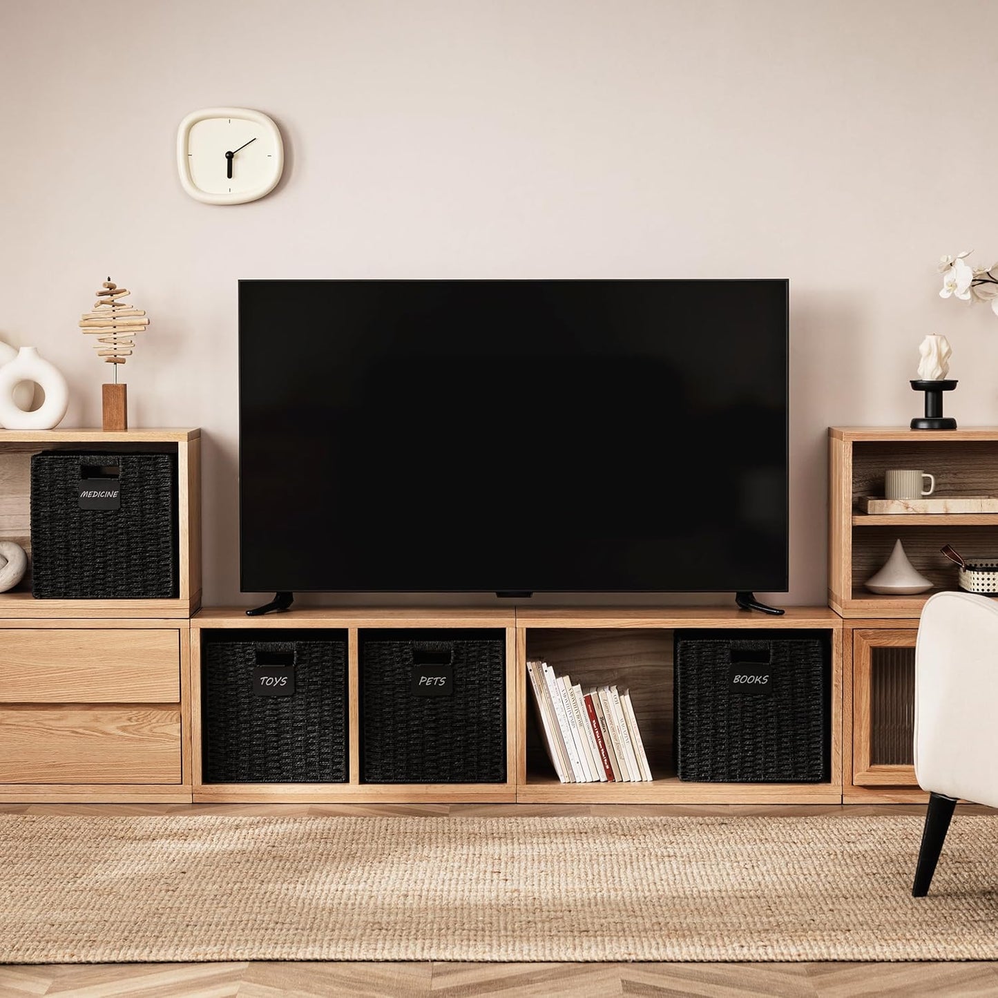 2 Cestas Mimbre 12x12" Plegables con Asa y Etiqueta