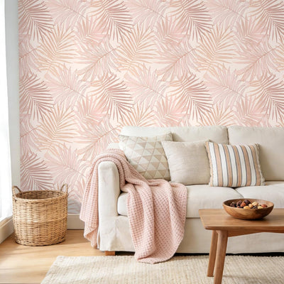 Papel tapiz hoja palmera rosa autoadhesivo 17.7x354pulg