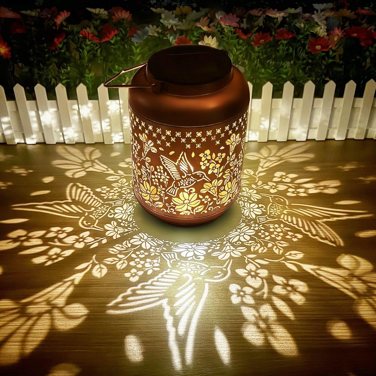 Farol solar colgante colibrí decoración jardín