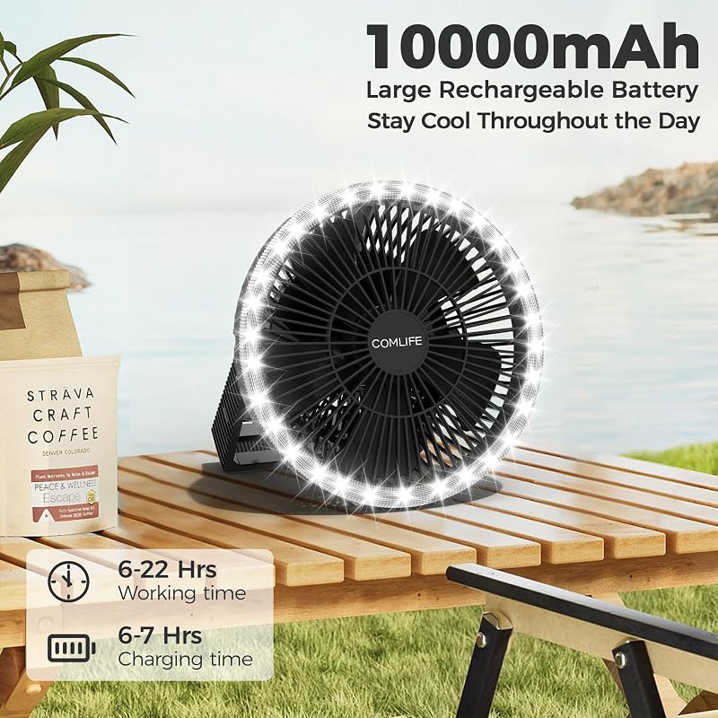 Ventilador portátil 8pulg con linterna LED 3 velocidades