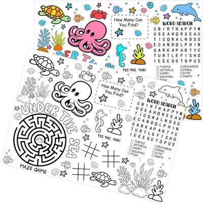 12 Manteles para Colorear Bajo el Mar Niños Niñas