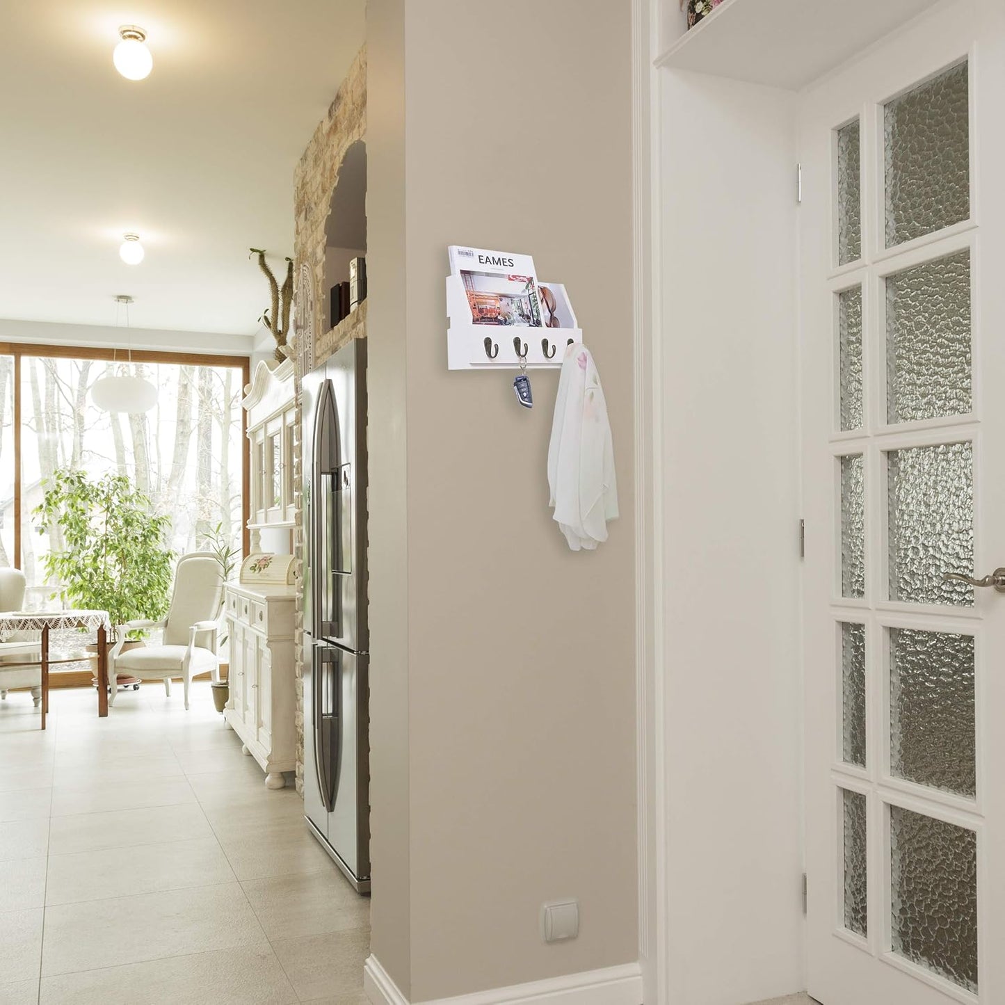 Soporte llaves correo pared 4 ganchos madera maciza
