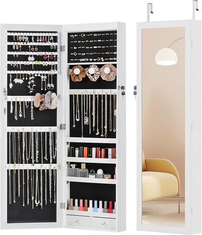 Organiz. joyas 47.2" con espejo y cerradura color blanco