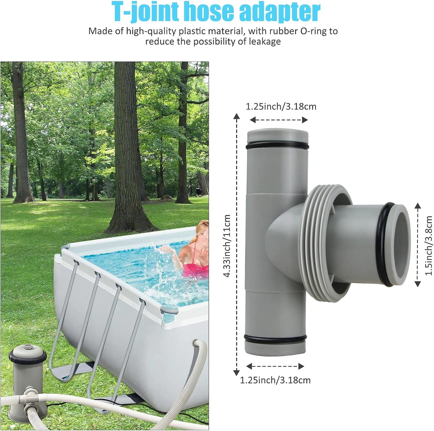 Conector manguera piscina junta en T 1.5ft a 1.25ft