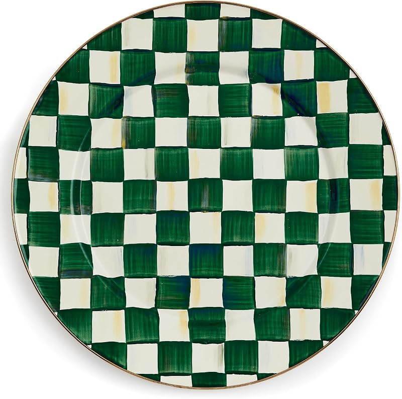 Bandeja servir esmaltada 16pulg color verde blanco cuadros