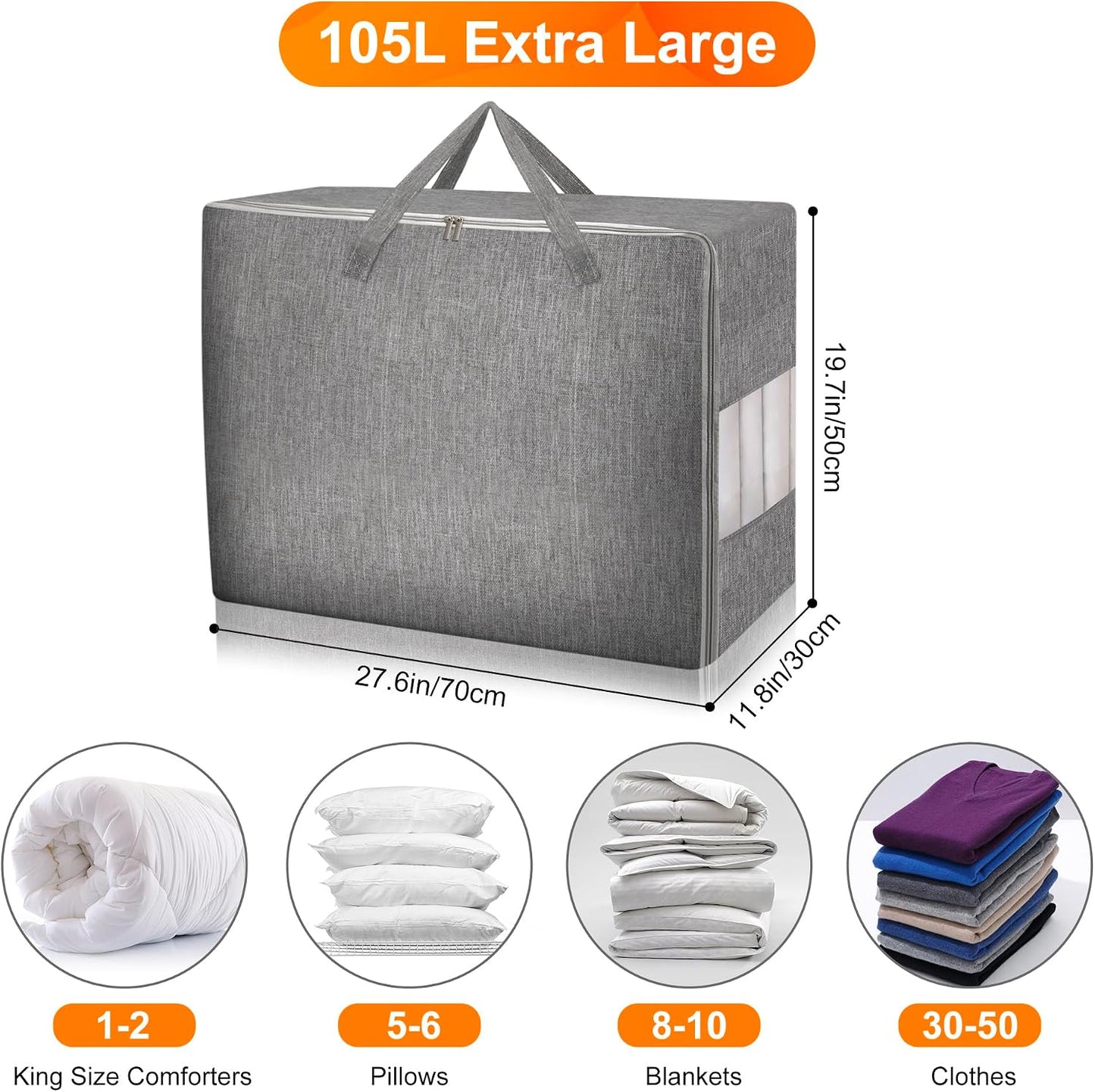 Bolsas almacenamiento edredón grandes con ventana cremallera
