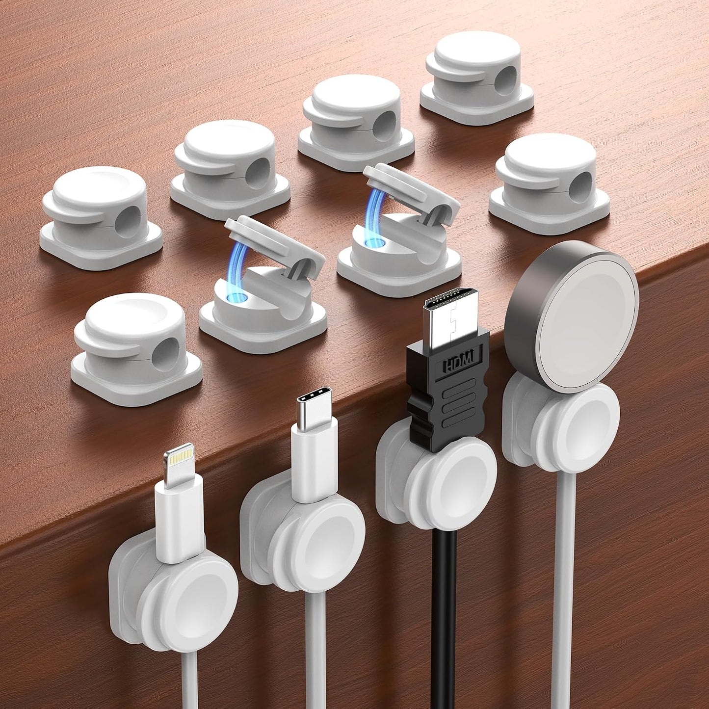 Pack 16 Clips Magnéticos para Cables con 18 Almohadillas Adhesivas