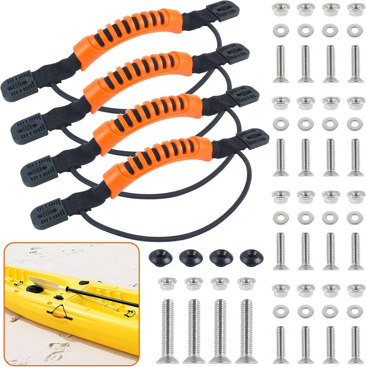 Asas de kayak naranja con cuerda elástica para transporte