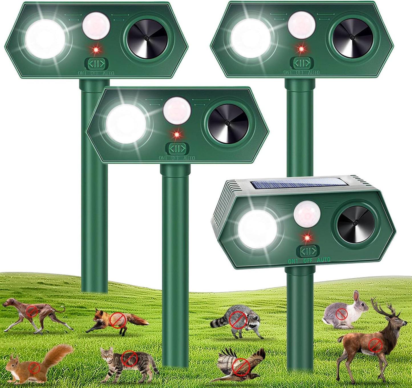 Repelente animales ultrasónico solar con sensor y LED