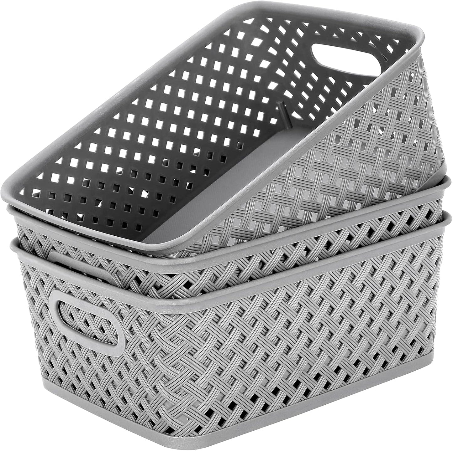 3 Pzas Canasta Plástico Asas Gris Organiz.