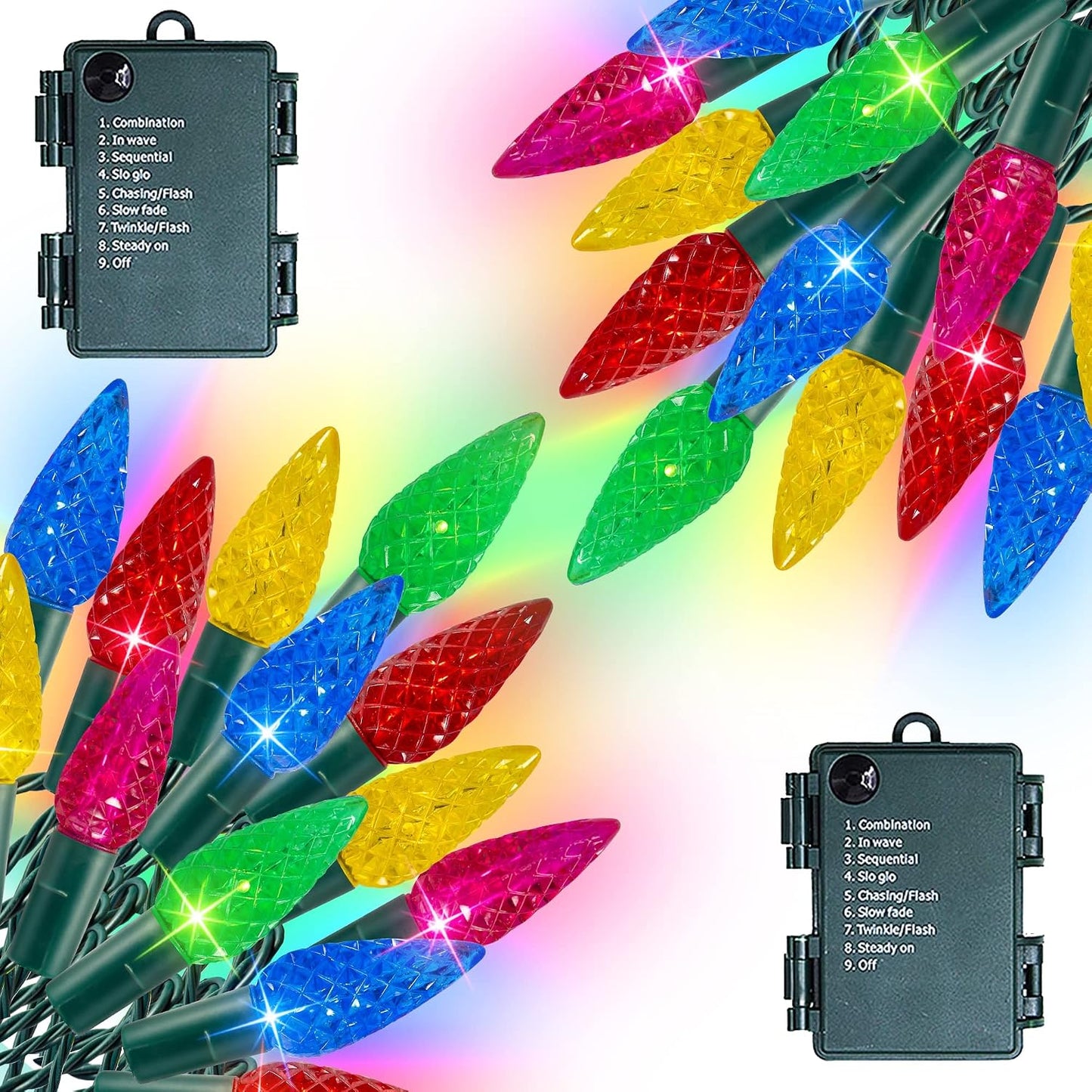 Luces Navidad a pilas 100 LED 34pies multicolor 8 modos