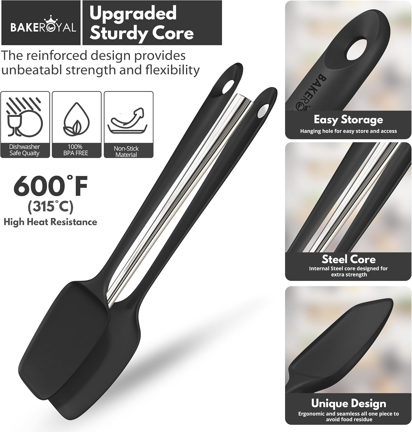 Set 4 Espátulas Silicona Resistente 600°F Sin Costuras