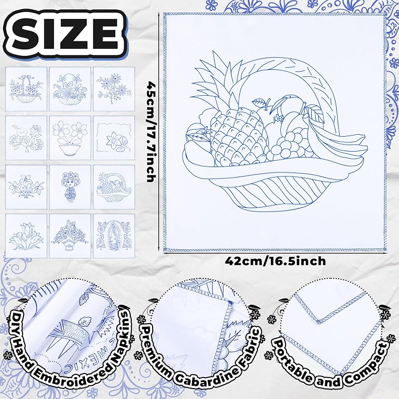12 Pzas Servilletas Mexicas Bordado Reutilizables DIY