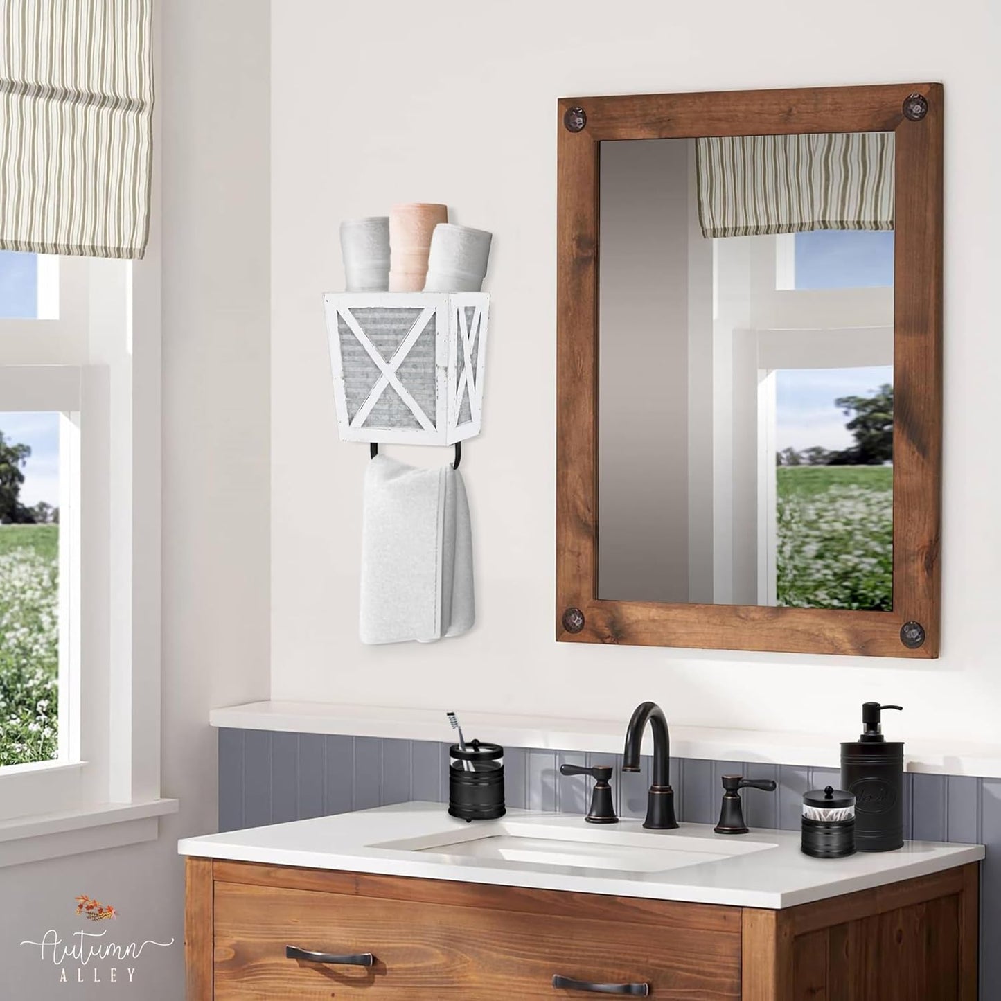Toallero rústico madera blanco baño cocina