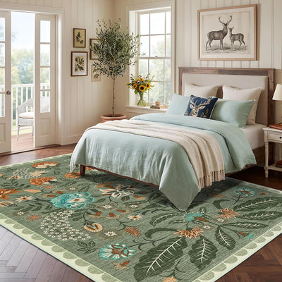 Tapete 8x10 pulg floral lavable suave no resbala dormitorio