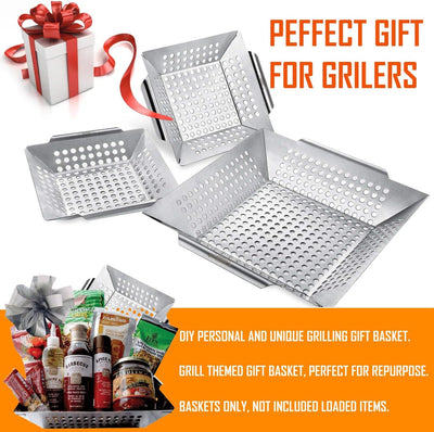 3 Pzas Cesta Parrilla Verduras Acero Inox Resistente