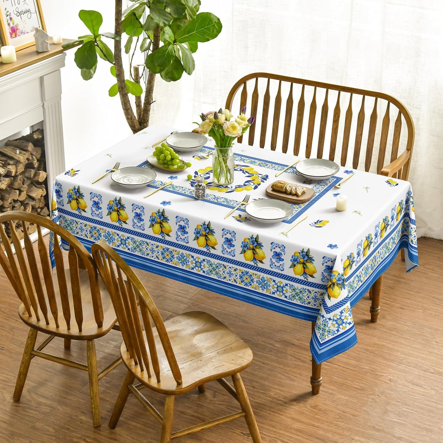 Mantel rectangular verano 60x84pulg vintage limones jazmín