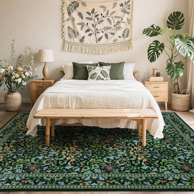Alfombras 5x7ft sala dormitorio color verde oscuro bohemia