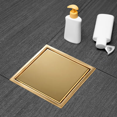 Desagüe ducha cuadrado 6pulg acero inox AISI 304 dorado