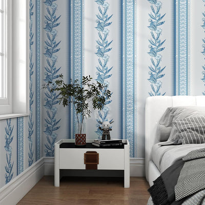 Papel tapiz vintage floral azul extraíble para baño dormitorio
