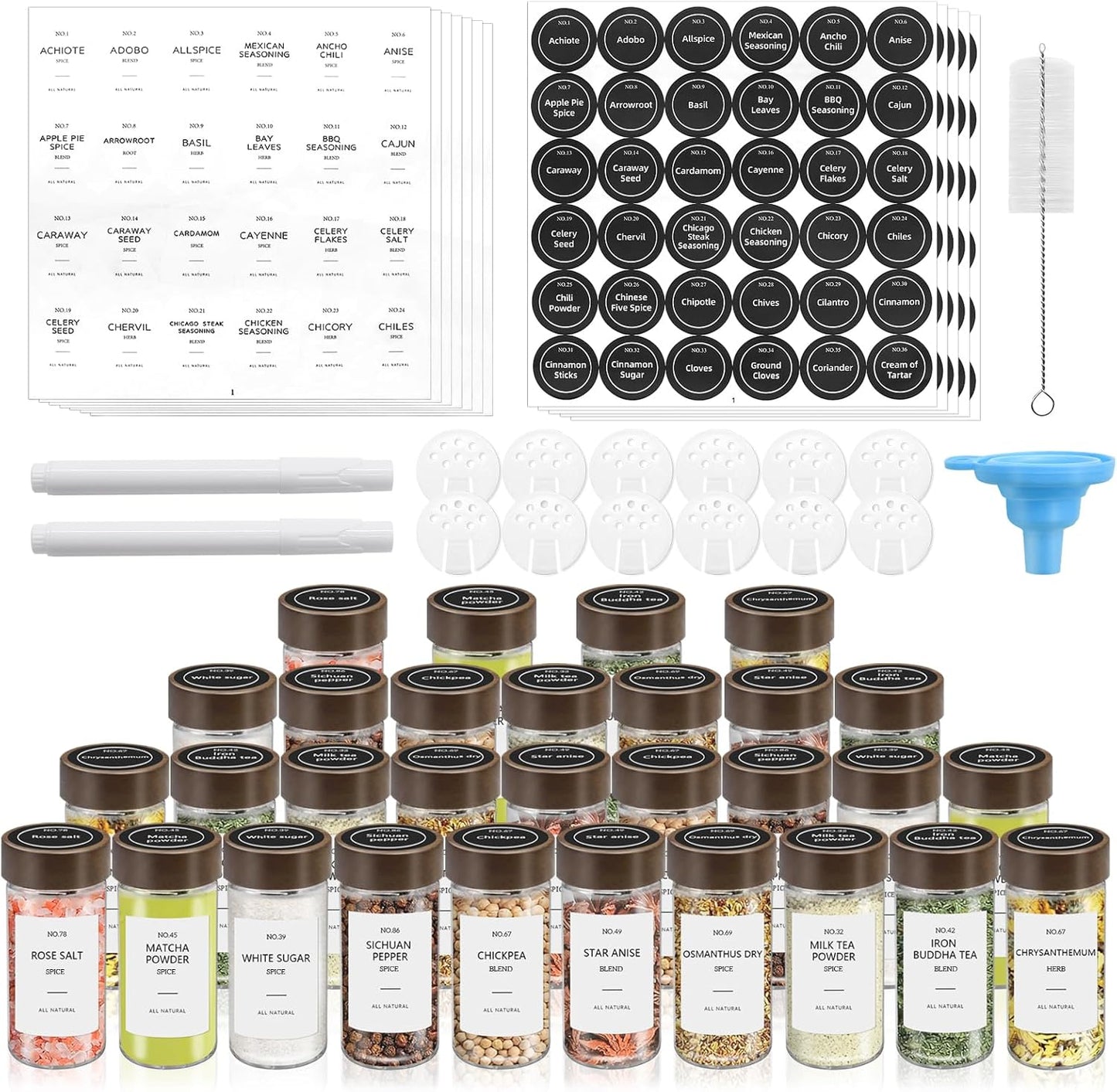 30 Tarros Vidrio 4oz con Tapas Acacia Kit Especias